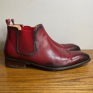 Carrucci Mens 12 Red Hand Burnished Leather Chelsea Boots Casual Dress